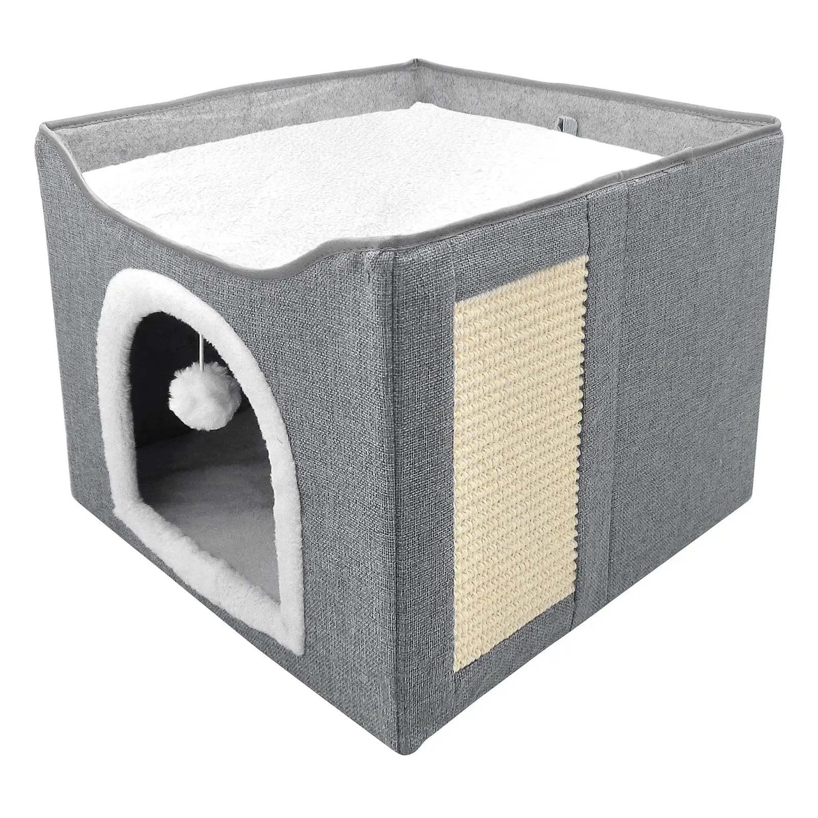 Folding Cat House With Scratching Board Fleece Pads Grey 40cm