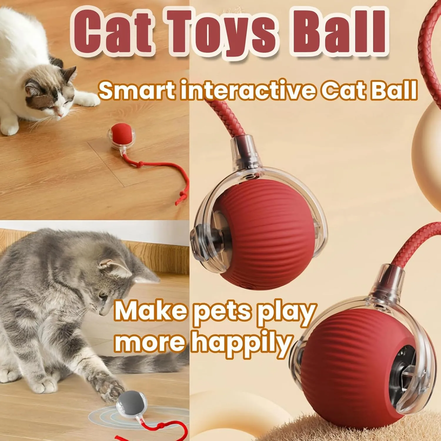 Interactive Rolling Cat Ball, 2025 Upgraded Automatic Cat Ball Dog Toy, Interactive Cat Toy Ball, Automatic Cat Toy Self Moving Cat Toy Interactive Cat Ball for Bored Indoor Cats Dogs (Pink)