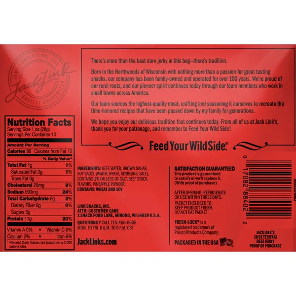 Jack Link's Beef Jerky, Teriyaki, Family Size, 10 oz.