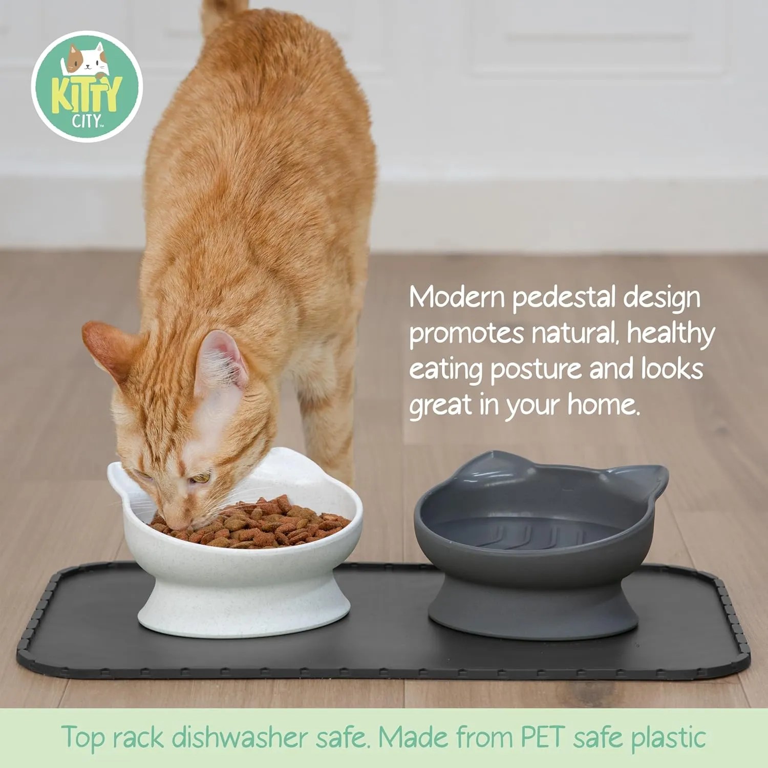 Kitty City Raised Cat Ear Bowls, Large Slow Eat Bowls 2pk (Modern)