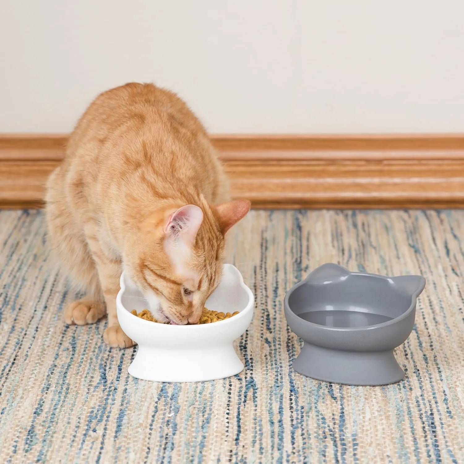 Kitty City Raised Cat Ear Bowls, Large Slow Eat Bowls 2pk (Modern)