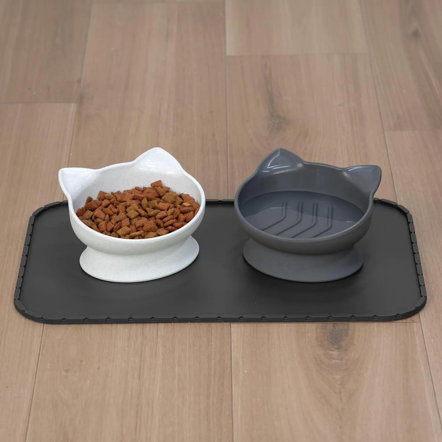Kitty City Raised Cat Ear Bowls, Large Slow Eat Bowls 2pk (Modern)