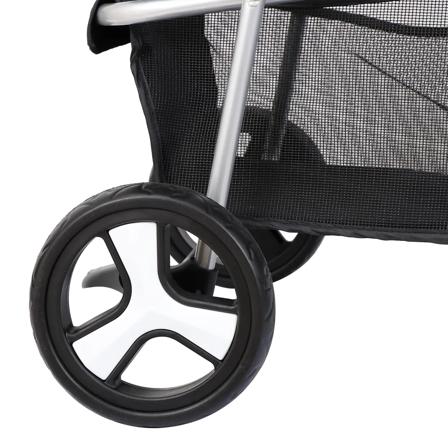 LEMY Foldable Pet Puppies Stroller for Cats and Dogs, 3 Wheels Travel Pet Carrier w/Weather Cover, Storage Basket and Cup Holder, Black