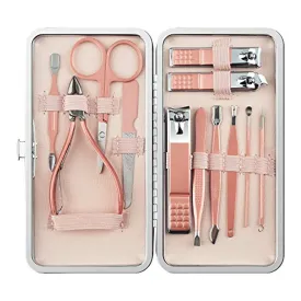Manicure Set,Pedicure Kit Nail Scissors Stainless Steel Professional Toenails Cuticle Cutter Clipper Fingernails Grooming Kit with Pink Leather Travel Case (12pcs Pink)