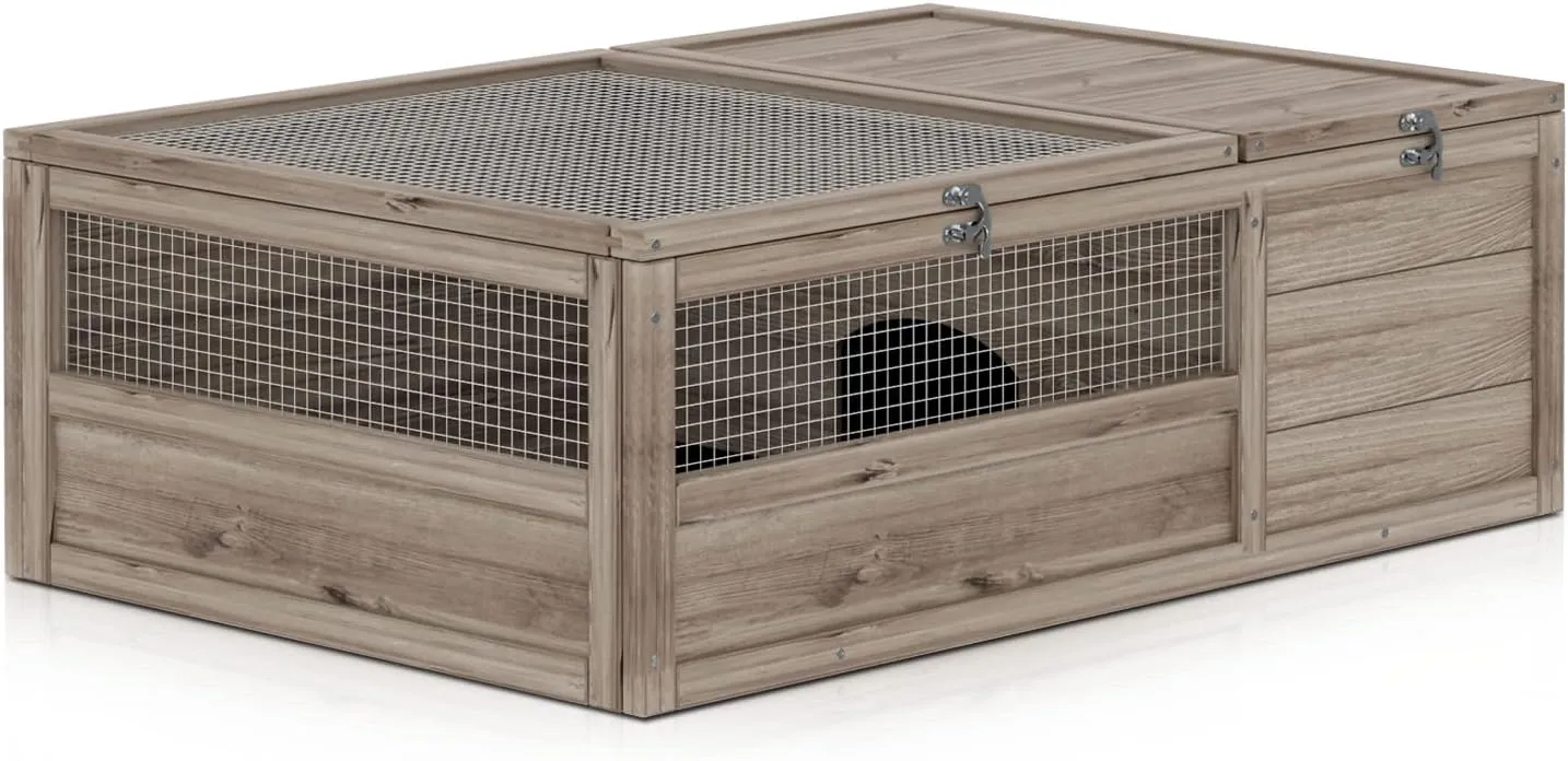 MoNiBloom Wooden Tortoise Habitat Tortoise House Indoor/Outdoor Tortoise Enclosure, Home Small Animal Breeding Box Small Amphibians Enclosure Cage Reptile Cage for Gecko Lizard Snake 37 x 25.5 x 12 in