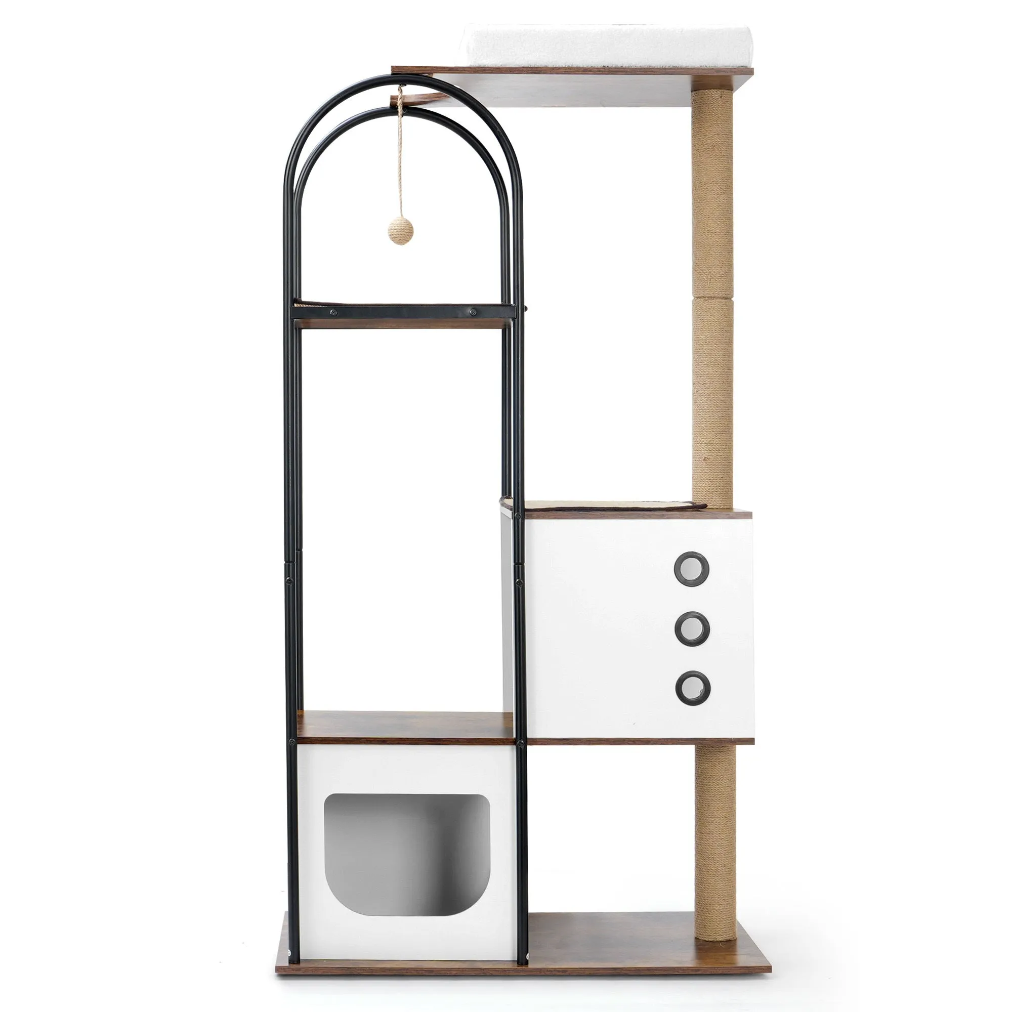 Multi-Level Cat Condo with Caves, Scratching Posts, Perch and Toy