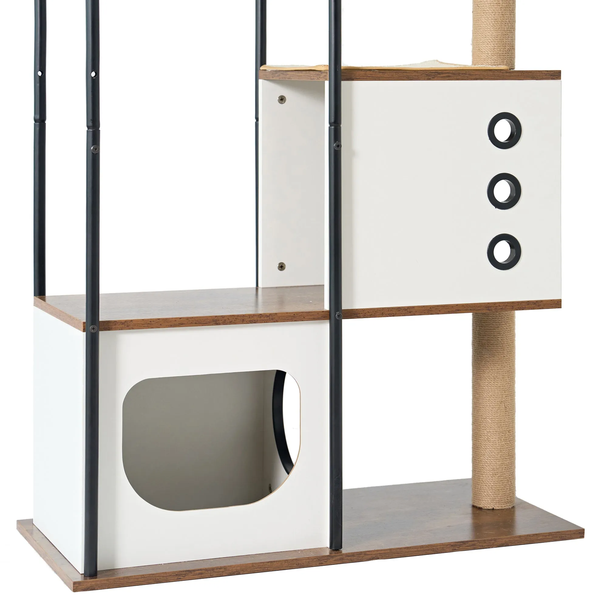 Multi-Level Cat Condo with Caves, Scratching Posts, Perch and Toy