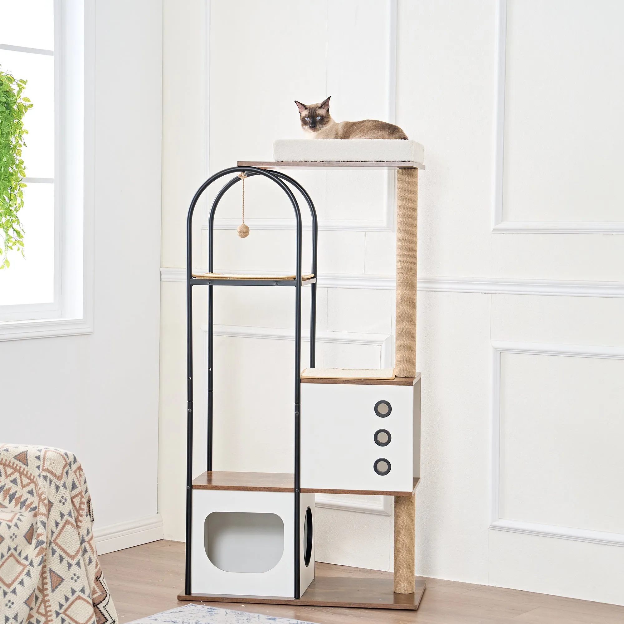 Multi-Level Cat Condo with Caves, Scratching Posts, Perch and Toy