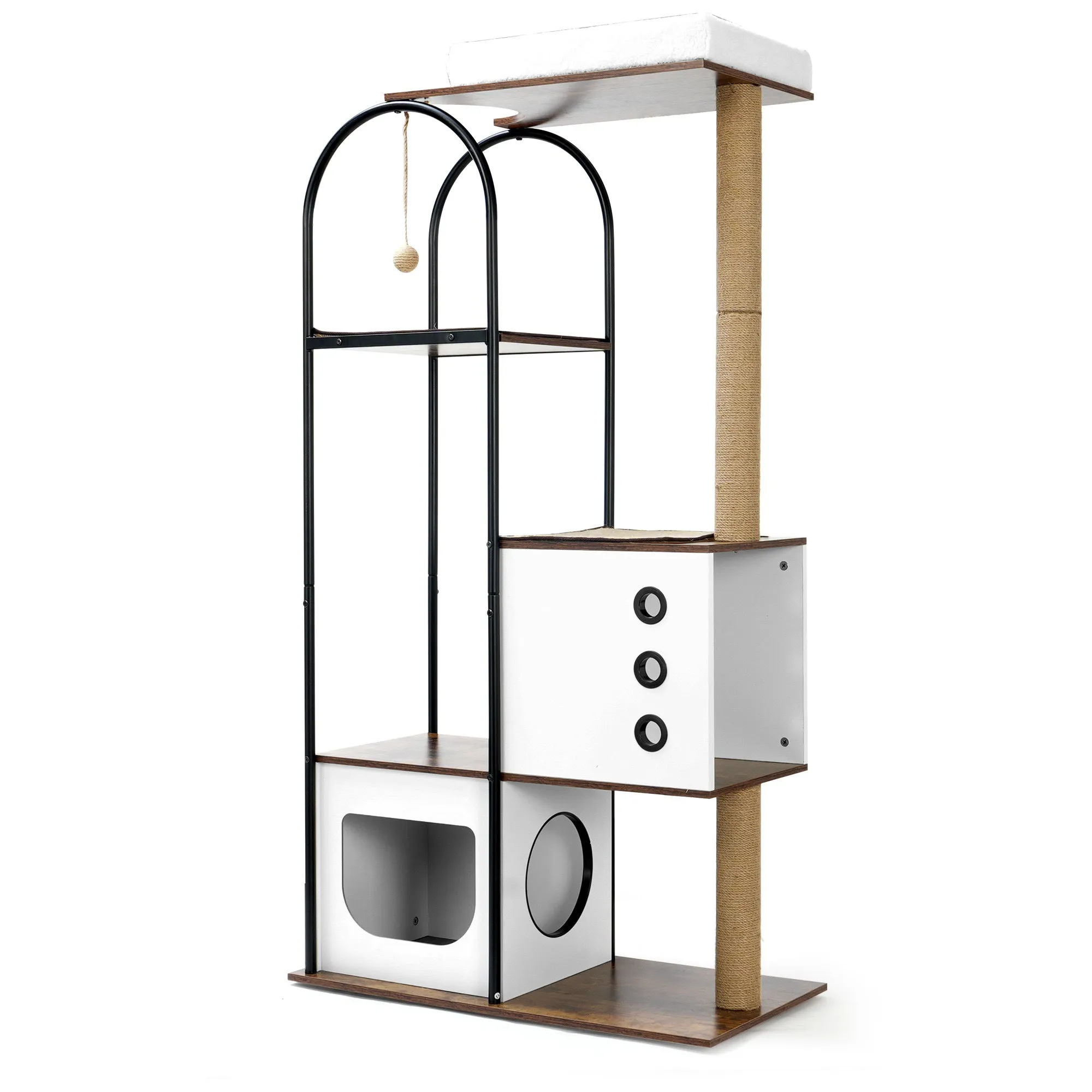 Multi-Level Cat Condo with Caves, Scratching Posts, Perch and Toy