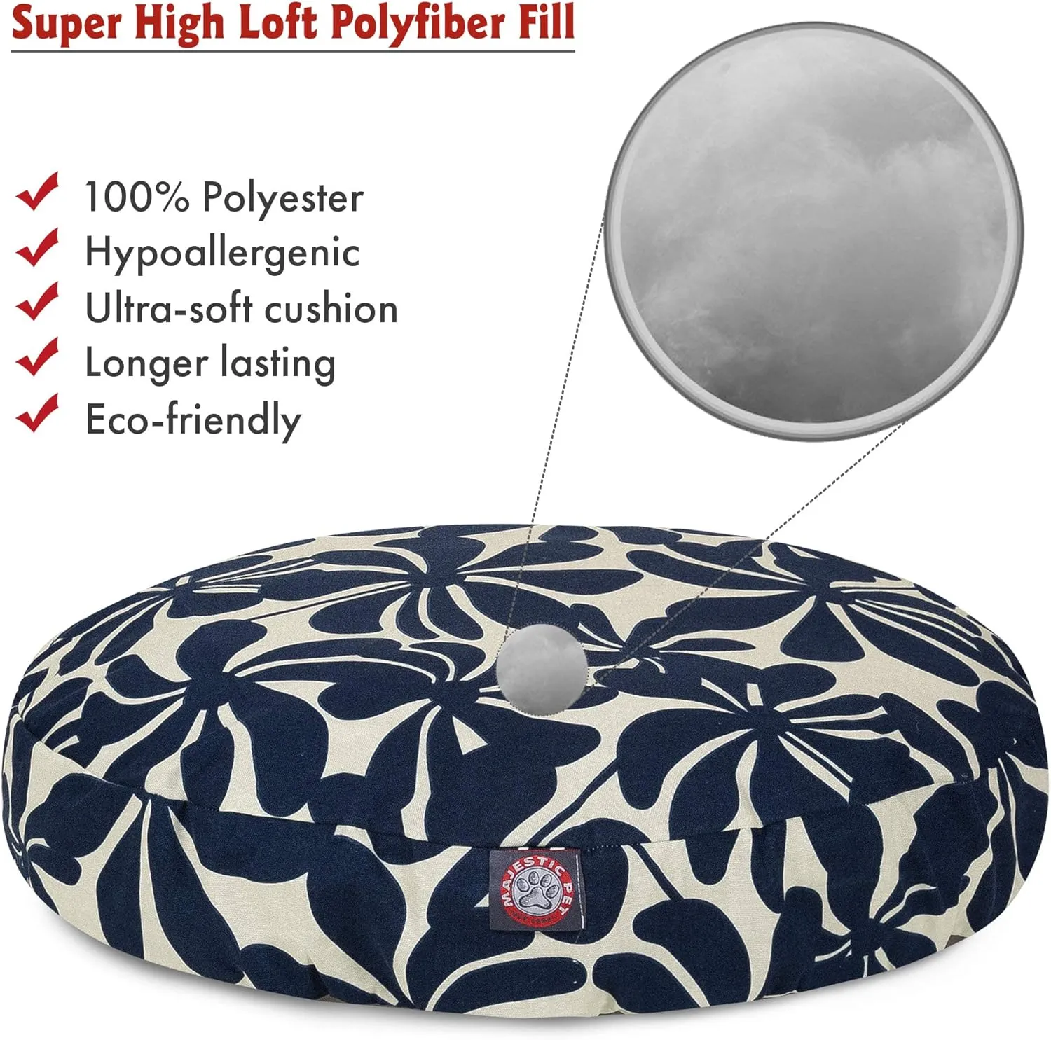 Navy Blue Plantation Large Round Indoor Outdoor Pet Dog Bed With Removable Washable Cover By Majestic Pet Products