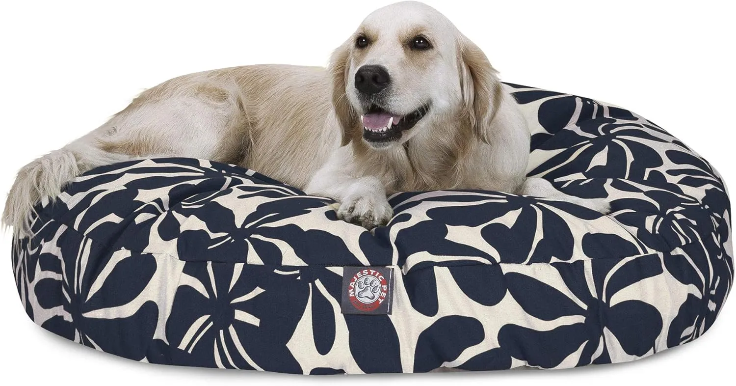 Navy Blue Plantation Large Round Indoor Outdoor Pet Dog Bed With Removable Washable Cover By Majestic Pet Products