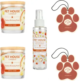 One Fur All Value Pack, Pet Candles, Room Spray and Car Air Freshener, Plant-Based Scented Pet Odor Candles and Long Lasting Air Fresheners - Apple Cider