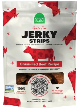 Open Farm Grain-Free Grass-Fed Beef Jerky Strips 5.6oz. Dog Treat