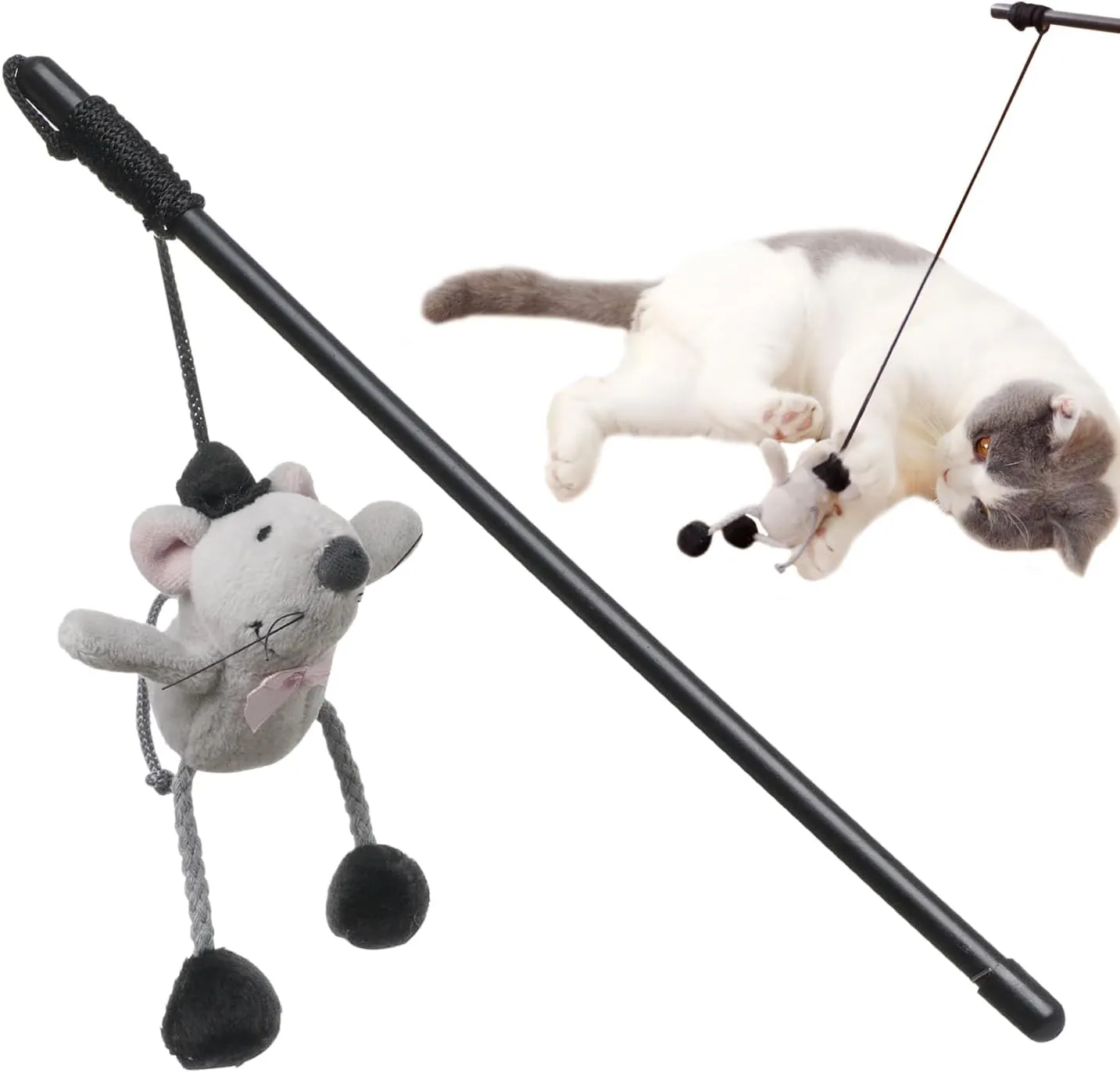 PAZ'S GIFT Cat Wand Toy Cute Mouse Tease Cat Wand Interactive Indoor Toy Swing and Squeak Fun Toy Kitten Play with Cat Interactive Chase Movement Reduce Boredom Suitable for All Cat Toys