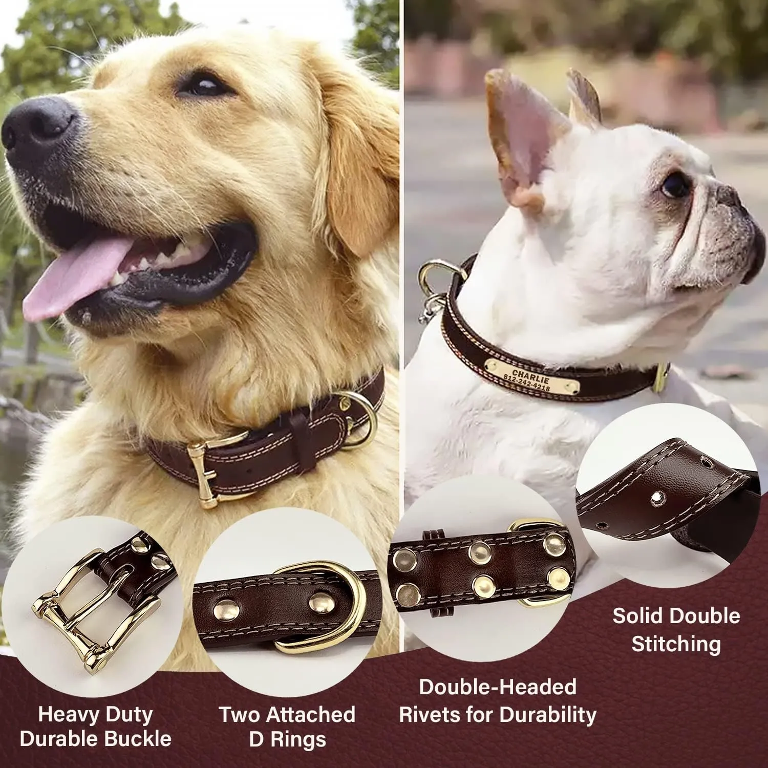 Personalized Dog Collar - Custom Leather Dog Collar with Engravable Nameplate - Durable Name Tag Collar - Customizable Dog Collar - Comfortable ID Collars for Small, Medium, Large Dogs (Large)