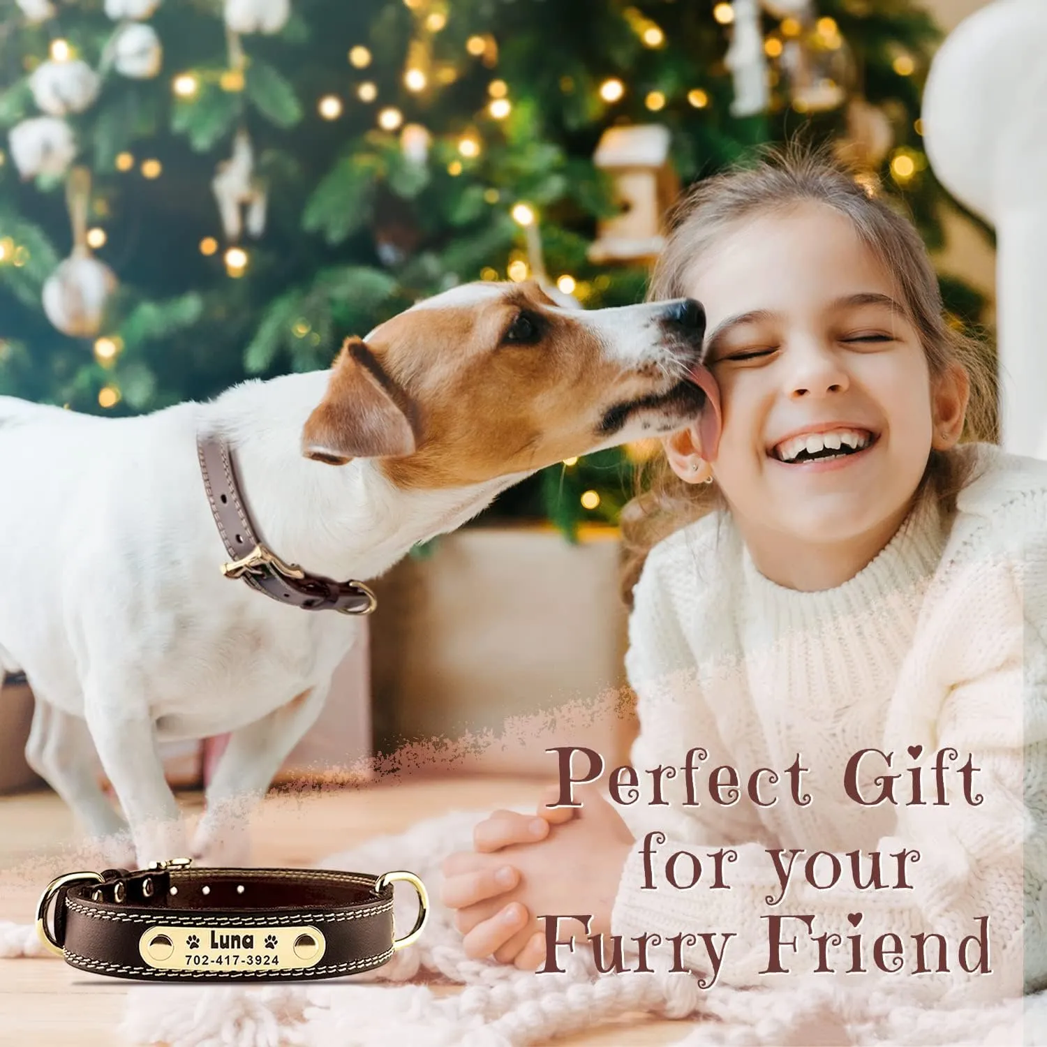 Personalized Dog Collar - Custom Leather Dog Collar with Engravable Nameplate - Durable Name Tag Collar - Customizable Dog Collar - Comfortable ID Collars for Small, Medium, Large Dogs (Large)