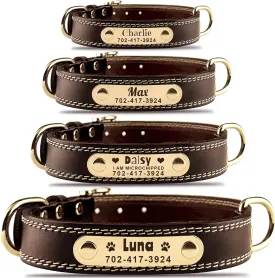 Personalized Dog Collar - Custom Leather Dog Collar with Engravable Nameplate - Durable Name Tag Collar - Customizable Dog Collar - Comfortable ID Collars for Small, Medium, Large Dogs (Large)