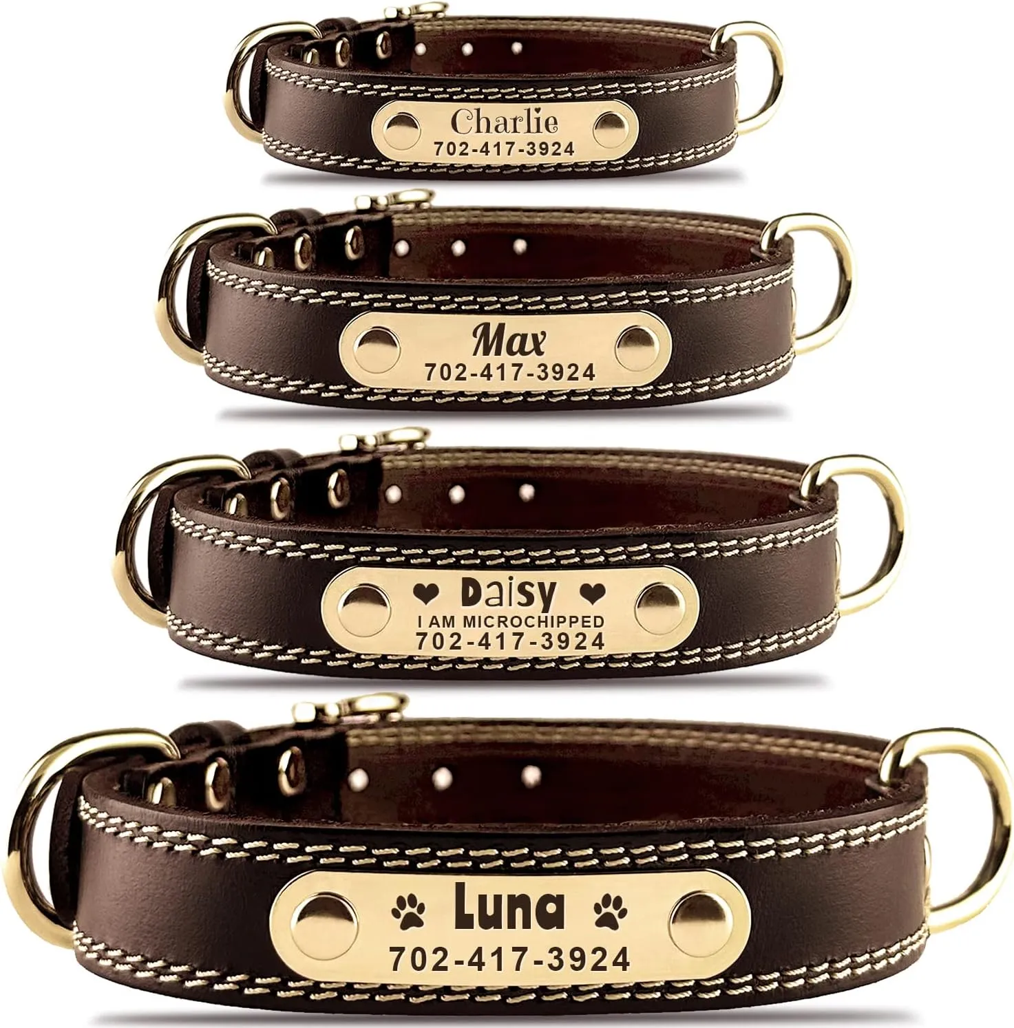 Personalized Dog Collar - Custom Leather Dog Collar with Engravable Nameplate - Durable Name Tag Collar - Customizable Dog Collar - Comfortable ID Collars for Small, Medium, Large Dogs (Large)