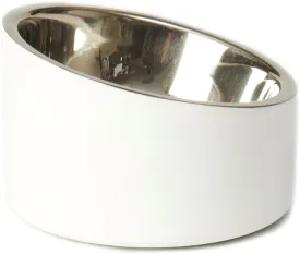 PetRageous 18438 Seychelles Stainless-Steel Slanted Double Walled Dog Bowl 4.95-Inch Width and 2.95-Inch Height 1-Cup Capacity, White