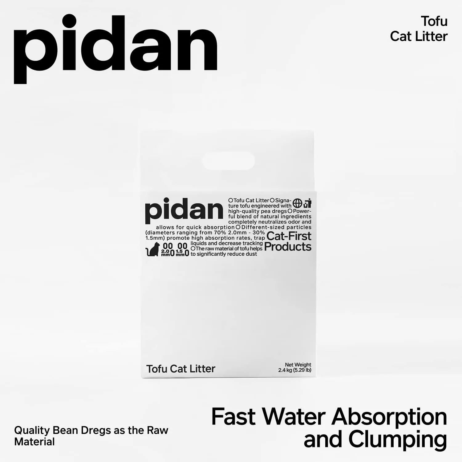 pidan Tofu Cat Litter Clumping,Flushable,Ultra Absorbent and Fast Drying, 100% Natural Ingredients Litter,Solubility in Water,Really Dust-Free,Less Scattering (5.3lb1bag)