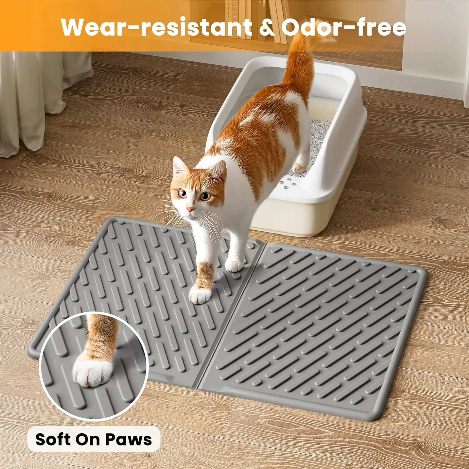 Pieviev Cat Litter Box Mat, 24"x 17" Scratch Resistant Litter Trapping Mat, Easy Clean for Scatter Control, Soft on Kitty Paws, Waterproof & Urine Proof for Indoor Use, Gray