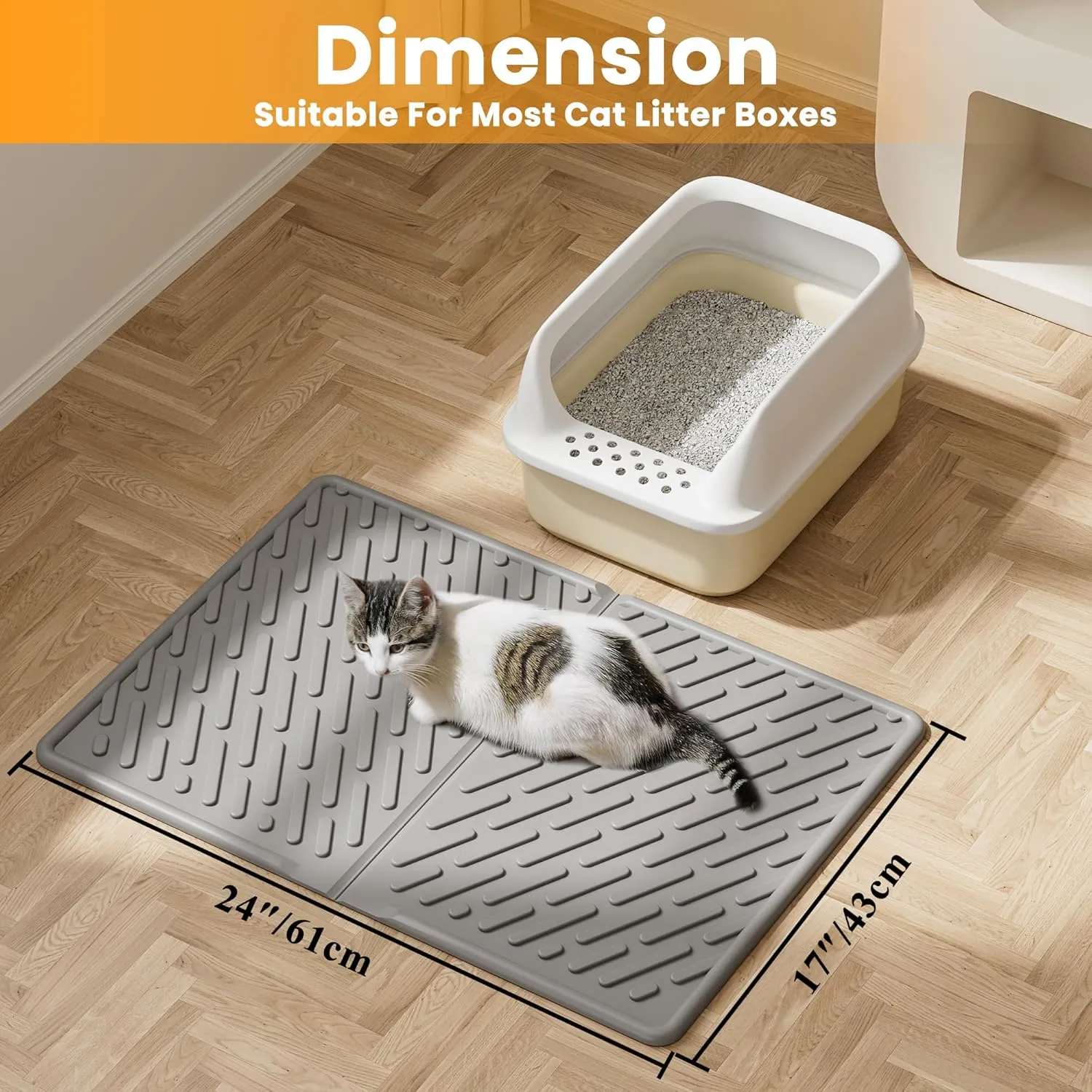 Pieviev Cat Litter Box Mat, 24"x 17" Scratch Resistant Litter Trapping Mat, Easy Clean for Scatter Control, Soft on Kitty Paws, Waterproof & Urine Proof for Indoor Use, Gray