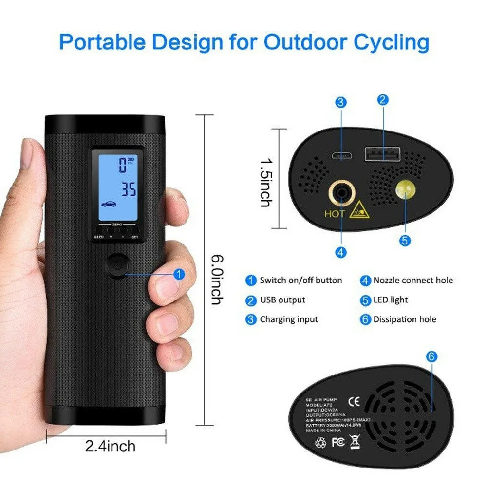 Portable Air Compressor Mini Rechargeable Electric Air Inflator Intelligent Multi-Function Air Pump For Ball And Car Bike Tires