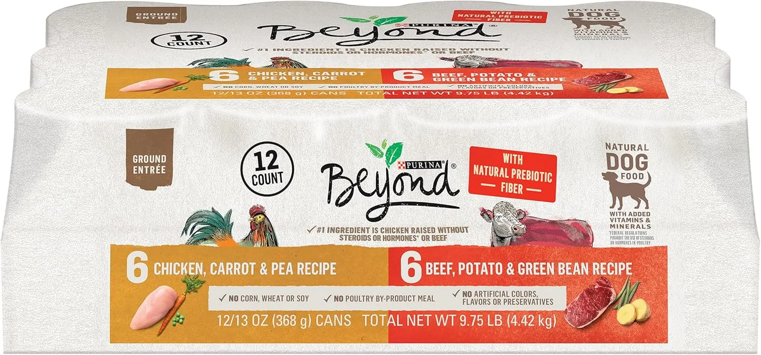 Purina Beyond Chicken, Beef and Cod Ground Entree Grain Free Wet Dog Food Variety Pack - (Pack of 12) 13 oz. Cans