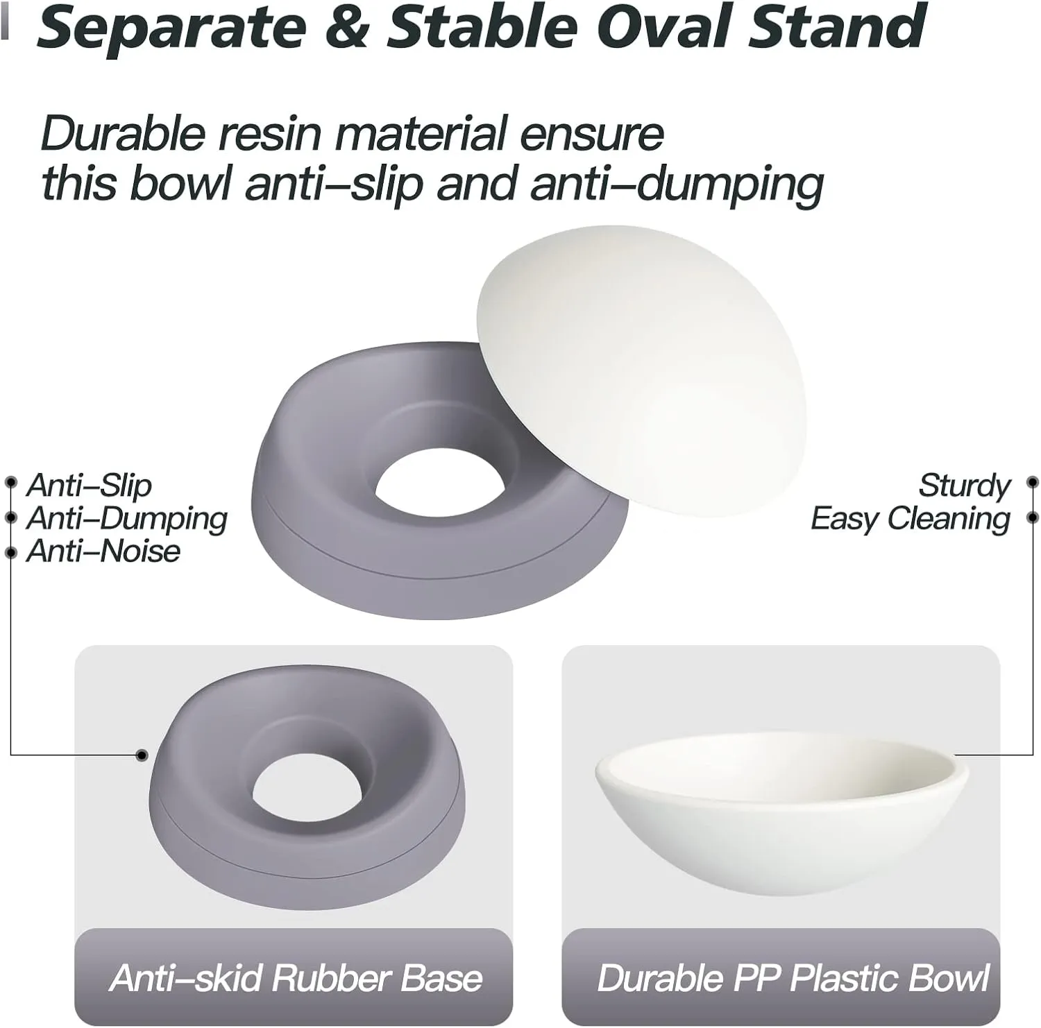 Ravitat Elevated Cat Food Bowl - Adjustable, Anti-Slip & Anti-Noise, Protects Pet's Spine, Thickened Plastic, 17 Oz