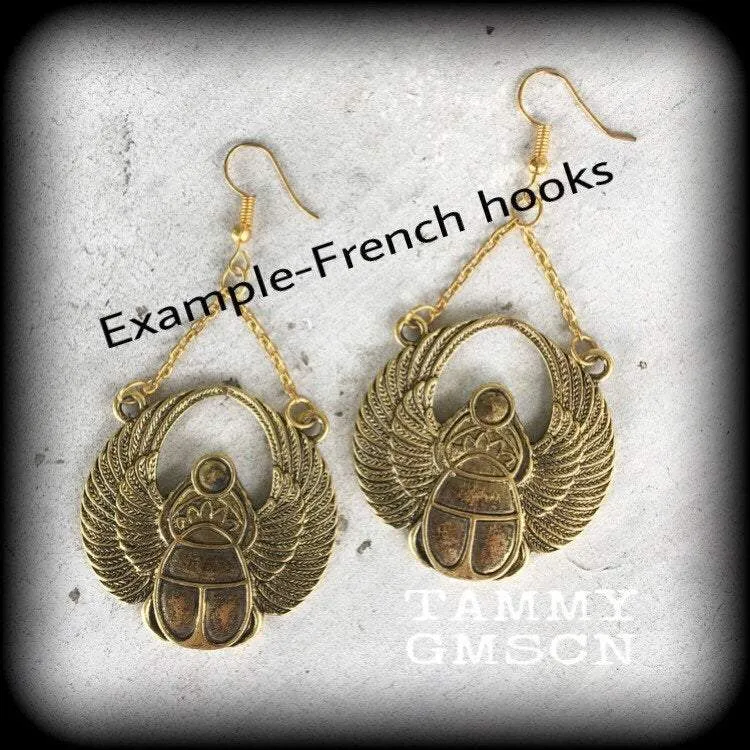 Scarab beetle earrings Egyptian earrings Scarab beetle earrings Animal Nefertiti earrings Tunnel earrings Plug earrings Ear hangers 0g 2g