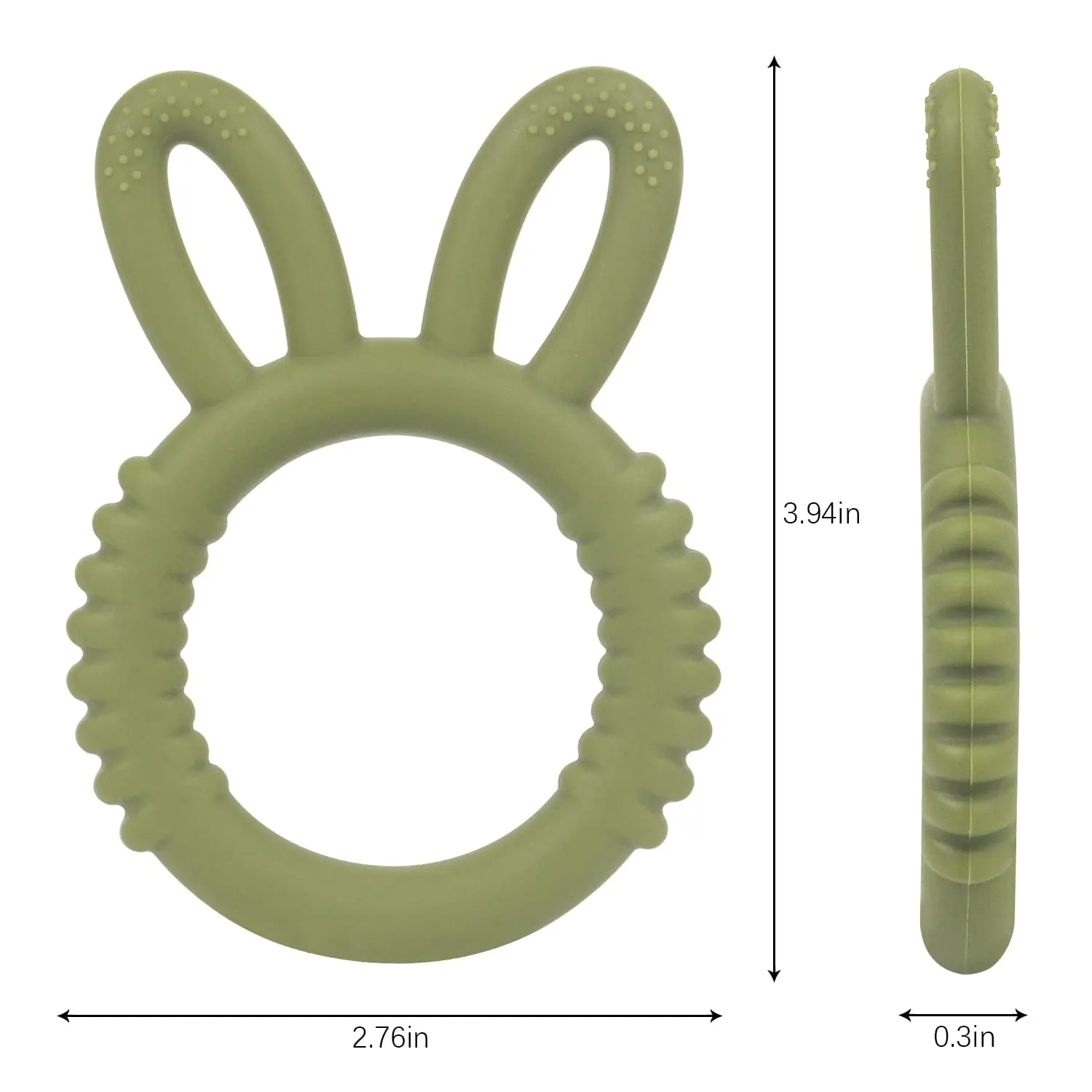 Silicone Babies Teethers Baby Teething Toys for Soothe Massage Sore Gums for 3-12 Months Infants, BPA Free, Easter Gifts for Boys and Girls, Ring Shape Rabbit Ear Design (Army Green)