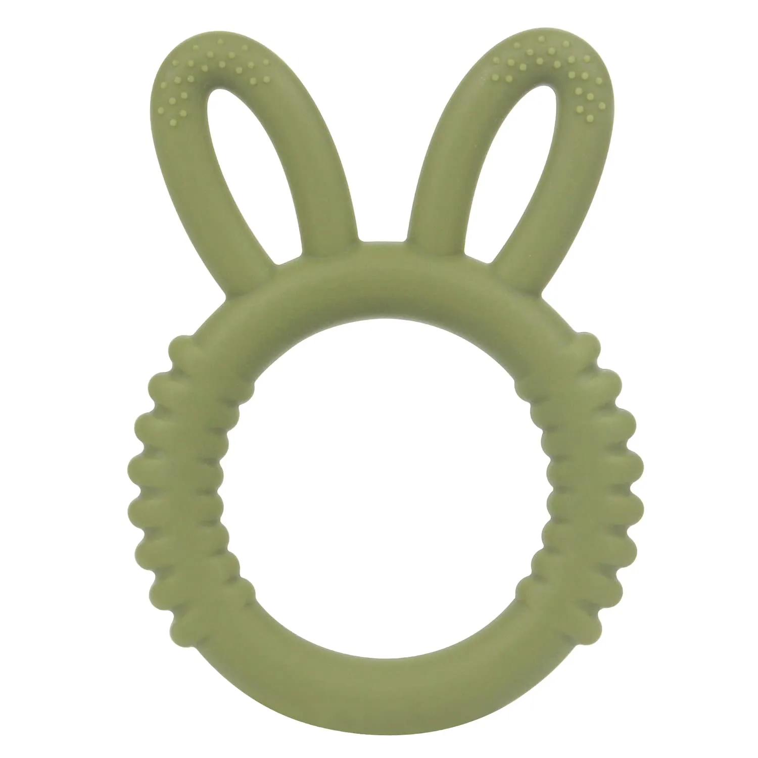 Silicone Babies Teethers Baby Teething Toys for Soothe Massage Sore Gums for 3-12 Months Infants, BPA Free, Easter Gifts for Boys and Girls, Ring Shape Rabbit Ear Design (Army Green)