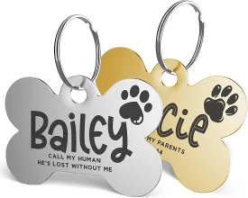 Stainless Steel Pet ID Tags, Double Sided Engraving -20 Icons- Personalized Pet Tags for Dogs & Cats w/Custom Name, Phone Number, Up to 5 Lines of Custom Text, Hook Ring Included, Bone