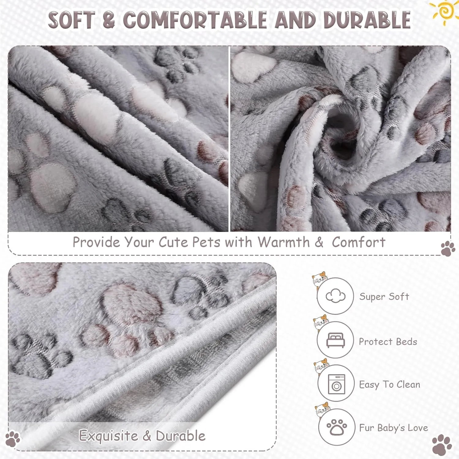 Tegeme 8 Pcs Fleece Dog Blankets for Small Dogs Cat Soft Coral Velvet Warm Sleep Mat Fluffy Dog Paw Print Blanket for Kitten Doggy Small Animal(30 x 20 Inch,Gray)
