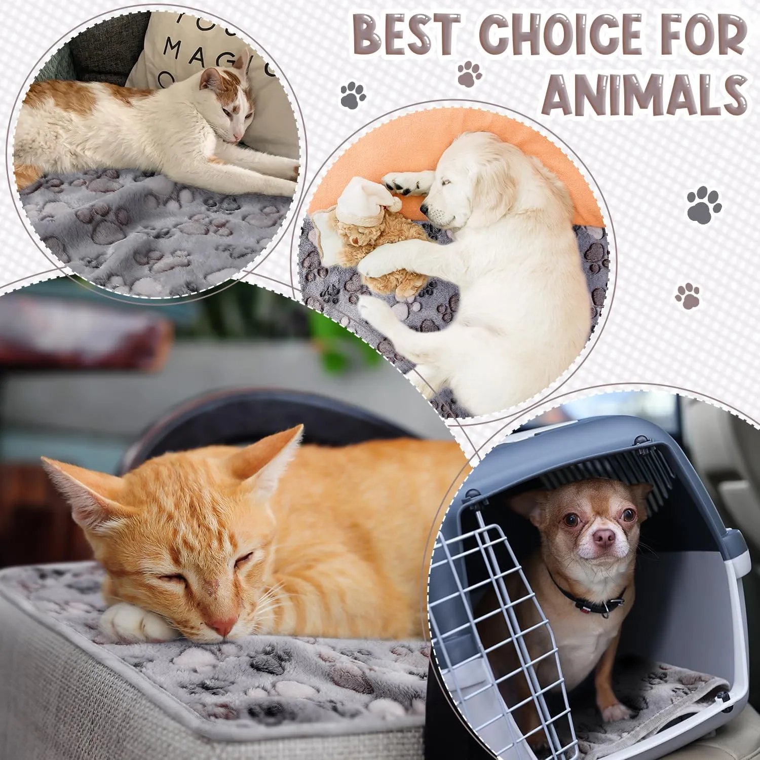 Tegeme 8 Pcs Fleece Dog Blankets for Small Dogs Cat Soft Coral Velvet Warm Sleep Mat Fluffy Dog Paw Print Blanket for Kitten Doggy Small Animal(30 x 20 Inch,Gray)