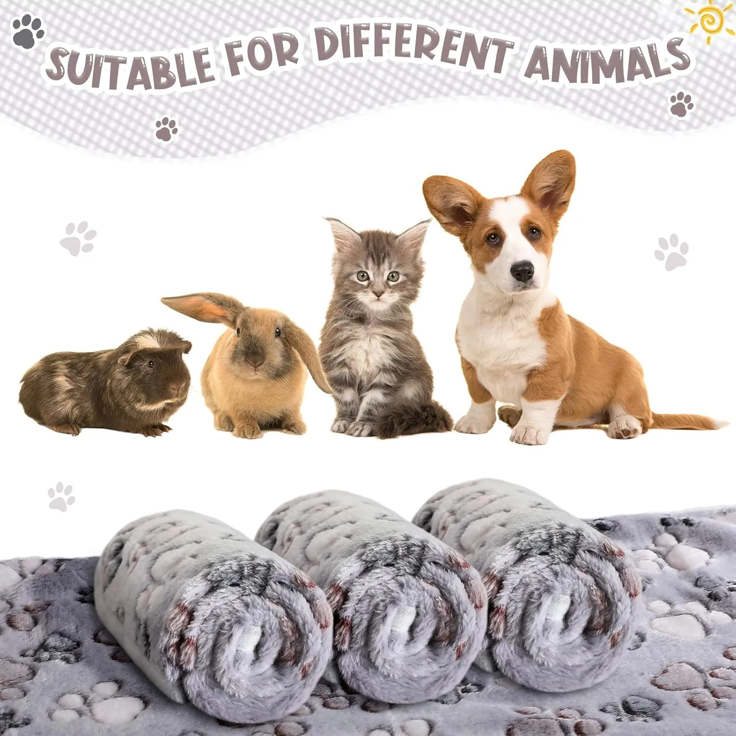 Tegeme 8 Pcs Fleece Dog Blankets for Small Dogs Cat Soft Coral Velvet Warm Sleep Mat Fluffy Dog Paw Print Blanket for Kitten Doggy Small Animal(30 x 20 Inch,Gray)