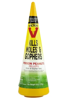 Victor M6006 Mole and Gopher Poison Peanut, Granular, Solid, Garlic, Black/Dark Gray, 6 oz Container :EA: QUANTITY: 1