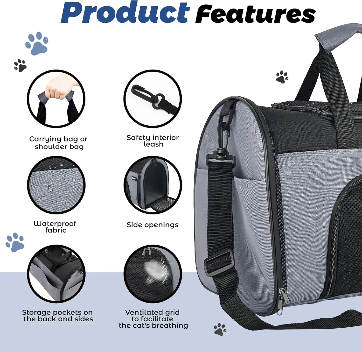 Zavothy Collapsible TSA Approved Pet Carrier for Cats & Dogs (Up to 15 Lbs, 16.54"x11.42"x9.84")  Soft-Sided Airline Travel Carrier, Grey