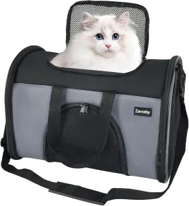 Zavothy Collapsible TSA Approved Pet Carrier for Cats & Dogs (Up to 15 Lbs, 16.54"x11.42"x9.84")  Soft-Sided Airline Travel Carrier, Grey